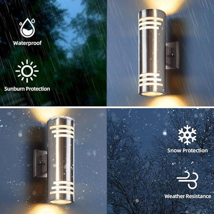 SHIMR Smart Porch Lights RGBCW 2 Pack, Color Changing Outdoor Wall Lights Stainless Steel Outdoor Light Fixture with Remote for House Garage, Compatible with Alexa Google Assistant