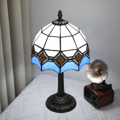 Blue and White Lamp Small Tiffany Lamps Bedside for Bedroom Dector Light Stained Glass Table Lamp Living Room Night Lamp Farmhouse Cute 8 Inch Aesthetic Mediterranean Mosaic Nightstand Desk Lamps E26