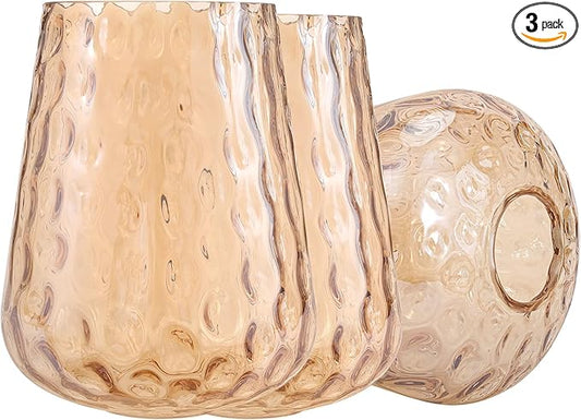 Wine Glass Lamp Shade for Lighting Fixture, 6.3" Height, 1-5/8 Inch Fitter, 3 Pack Clear Amber Hammered Water Ripple Glass Replacement Globe Shade