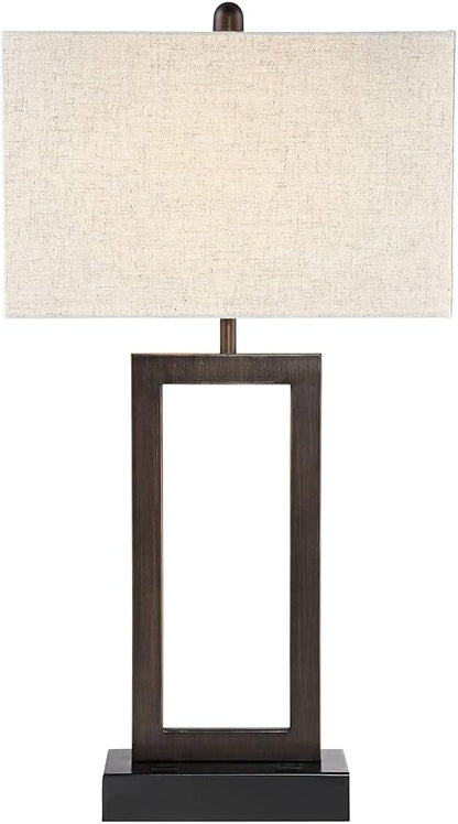 360 Lighting Todd Modern Minimalist Table Lamp with USB Charging Ports A+C and AC Power Outlet in Base 30" Tall Bronze Rectangular Oatmeal Fabric Shade Living Room Bedroom House Bedside Nightstand