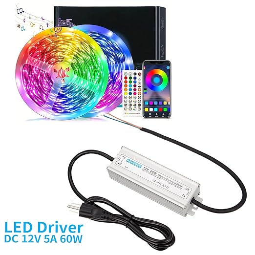 LED Driver 12V 60W Waterproof Transformer AC 90-240V to DC 12V 5A Low Voltage Switching Power Supply IP67 Converter Suitable for Indoor and Outdoor LED Strip Lights and 12V DC Devices