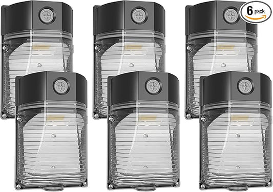 YXL 6PACK 30W 3600LM LED Wall Pack Lights with Dusk to Dawn Photocell, AC100-277V 5000K Wall Pack Lights Outdoor Led, IP65 Waterproof, ETL Listed, for Porch Garden Garage Warehouse Hotel Lighting.