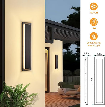 24 in Porch Lights Outdoor Sconce Lights,Modern Exterior Front Door Lighting Fixtures,Black Led Long Outdoor Wall Light,Waterproof Outside Lights for House,Patio,Garage,24 W Warm White 1 Pack