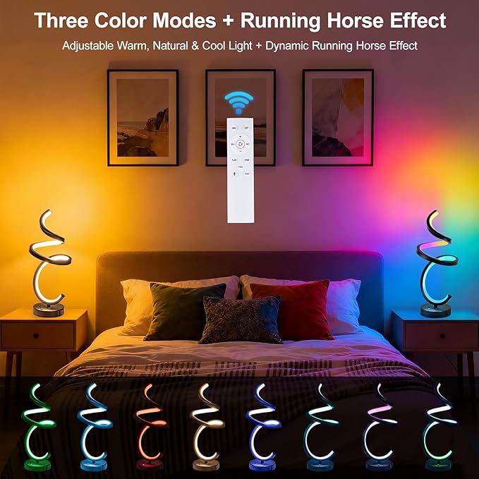 RGB Spiral LED Table Lamp, Dimmable Creative Bedside Lamp, Modern Color Changing Nightstand Light for Bedroom, Gaming Room & Home Decor