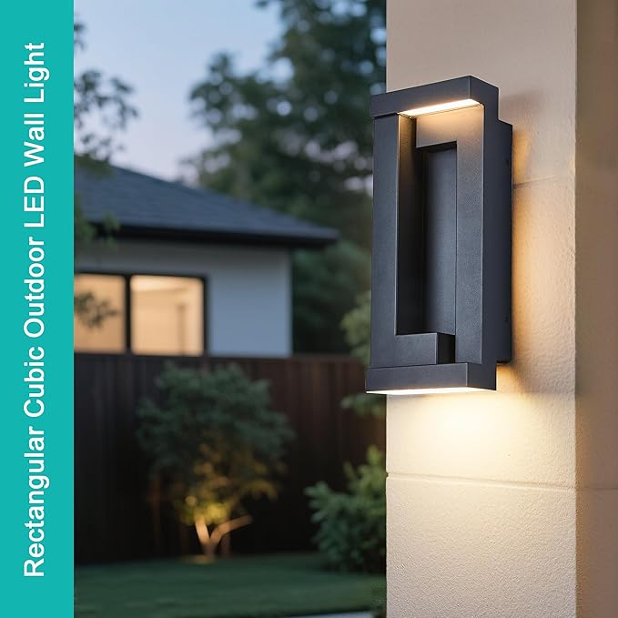 Modern Outdoor Wall Light,Integrated LED 24W 2200LM 3000K,Porch & Patio Lights,IP65 Waterproof for Decor,Triac Dimmable,Voltage 120-277V Suitable for Global Use, 2 Pack Textured Black.