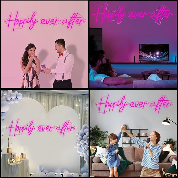 Happily Ever After Neon Sign Large, 39.32 Inch Neon Lights Art Decorative with Dimmer for Home Wall Decor, Wedding, Birthday, Bachelorette Party, Rose Red