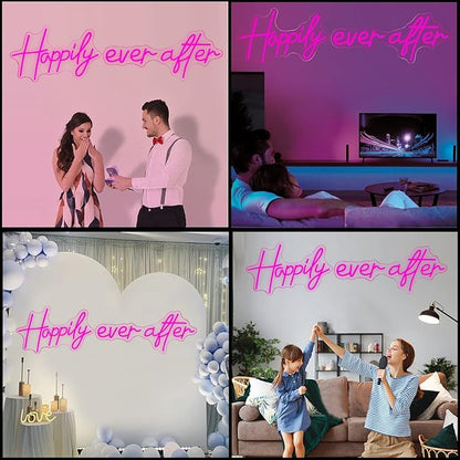 Happily Ever After Neon Sign Large, 39.32 Inch Neon Lights Art Decorative with Dimmer for Home Wall Decor, Wedding, Birthday, Bachelorette Party, Rose Red
