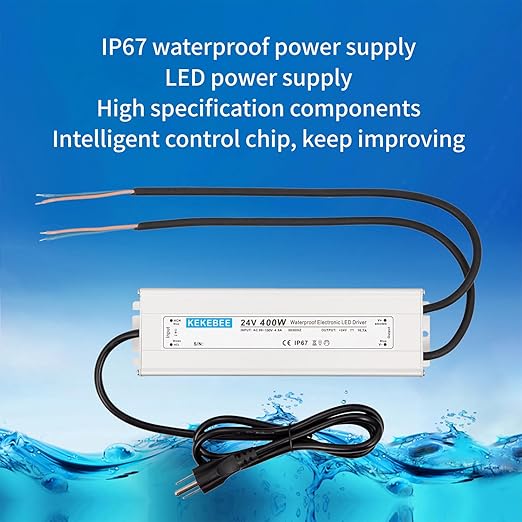 LED Driver 24V400W Waterproof Power Supply AC90-130V to DC24V16.7A Low Voltage Transformer IP67 Converter Suitable for Indoor and Outdoor LED Lighting and Any 24V DC LED