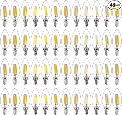 FLSNT 60W Equivalent LED Chandelier Light Bulbs, Dimmable LED B11 E12 Candelabra Base Bulbs, 3500K Natural White, 550LM, 48 Pack UL,CA65 Listed.