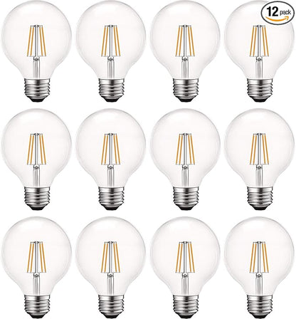 LUXRITE Vintage G25 LED Globe Light Bulbs 60W Equivalent, 550 Lumens, 2700K Warm White, Dimmable Round Edison Bulb 5W, Clear Glass, LED Filament Bulb, E26 Standard Base (12 Pack)