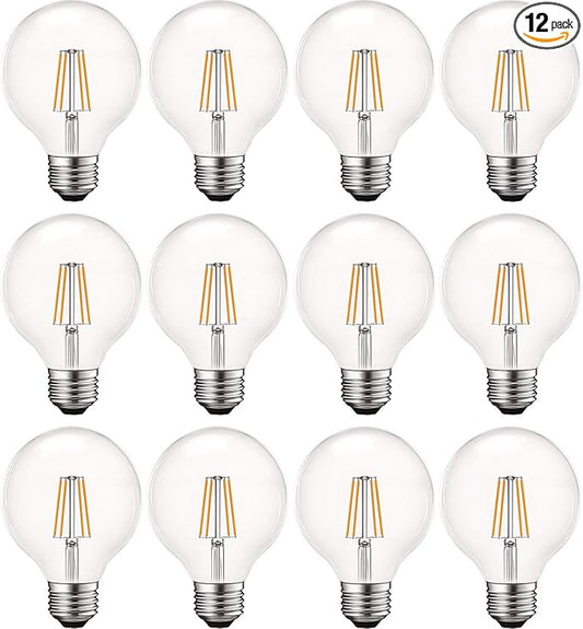 LUXRITE Vintage G25 LED Globe Light Bulbs 60W Equivalent, 550 Lumens, 2700K Warm White, Dimmable Round Edison Bulb 5W, Clear Glass, LED Filament Bulb, E26 Standard Base (12 Pack)