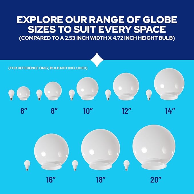 KASTLITE 10" White Acrylic Lamp Post Globe | Smooth Textured with 3.94" Twist Lock Neck | Manufactured in the USA