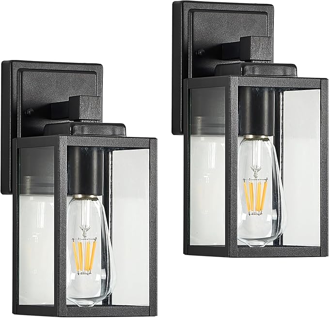 Refice 2-Pack Outdoor Wall Light Fixtures,Waterproof Outdoor Wall Lantern,Wall Mount Exterior Porch Lights, Anti-Rust Outside Lights for Patio, Garage, Doorway, Front Door, Black