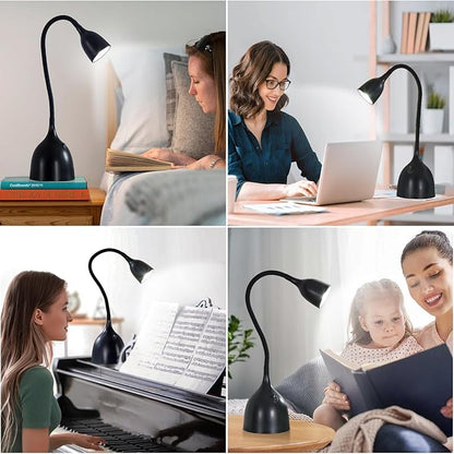 Desk Lamp for Home Office, LED Reading Light, Small Adjustable Flexible Gooseneck Table Lamp, Eye-Caring Desk Lamp for College Dorm Room Study Lamp, Black