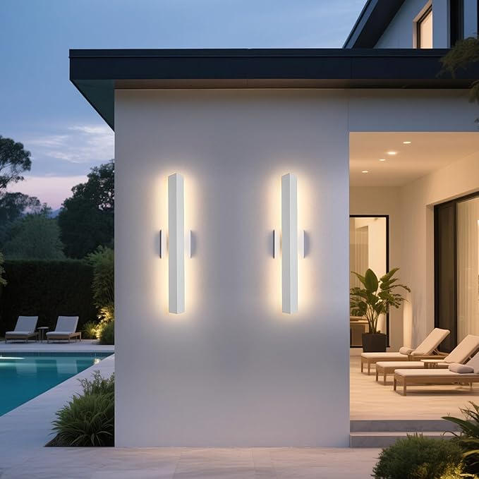 2 Pack LED Outdoor Wall Lights Dimmable,20W 3000K,21.9" Modern Textured White Outdoor Wall Sconce, IP65 Waterproof, Linear Exterior Wall Light for Entrance, Hallway, Garage, Porch