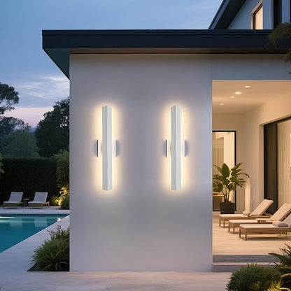 2 Pack LED Outdoor Wall Lights Dimmable,20W 3000K,21.9" Modern Textured White Outdoor Wall Sconce, IP65 Waterproof, Linear Exterior Wall Light for Entrance, Hallway, Garage, Porch