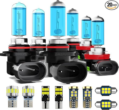 Halogen Headlights Bulbs Compatible With Honda Accord 2008-2012 Sedan, 2003-2007, High Low Beam Fog Light Bulb + Interior Bulbs Combo + License Plate Lights,Plug N Play, Pack of 20