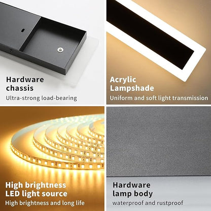 Upgrade Widened 2 Pack 31.4inch Modern Outdoor Wall Sconce, 3 Color 3000K/4500K/6000K, 31W, IP65 Waterproof Long Wall Lights, Minimalist Linear Wall Lamps Lighting for Balcony, Patio, Porch, Garage