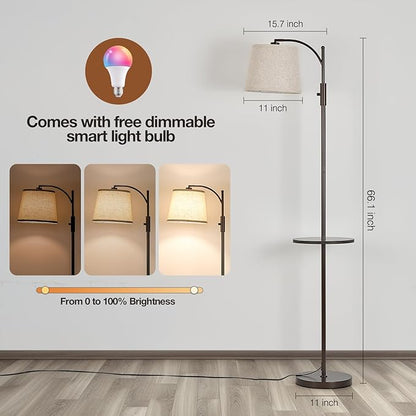 AIDENOEY Smart Floor Lamp with Side Table | Stepless Dimming, RGB Multi-Color | Adjustable Swivel Head | Voice Control with Alexa & Google Assistant |Brown Lamp for Living Room,Bedroom,Home Office