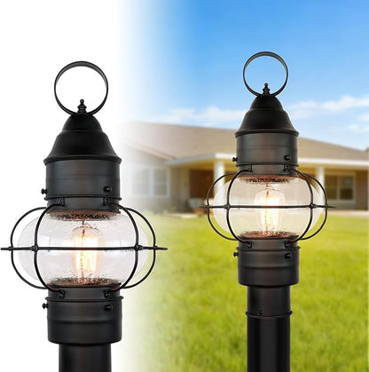Kalium Outdoor Post Light Hard Wired, Matte Black Lamp Post Light Fixture with Seeded Glass,19" Waterproof Outside Column Lantern for Yard Driveway Patio Garden Walkway Landscape E26 Base Max 60