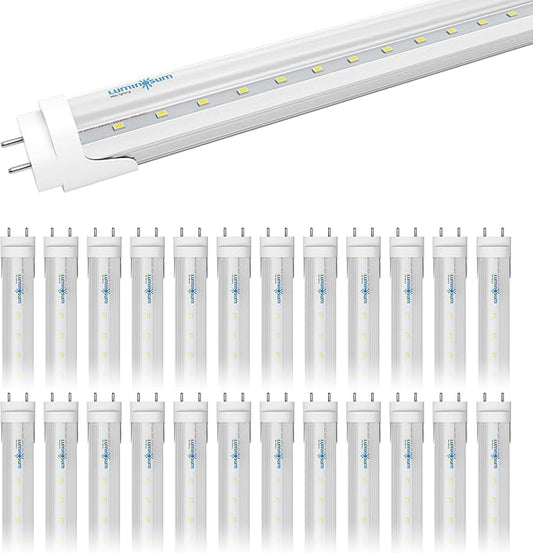 T8 LED Tube Light Bulbs 4 Foot 20W 40W Equivalent 5000K Daylight 2000LM, T8 T10 T12 Fluorescent Replacement, Dual-end Powered Ballast Bypass, Clear Cover ETL Listed for Shop Garage 25-Pack