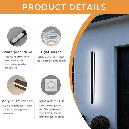 Modern Black Outdoor Wall Lights for House 59.1" Garage Exterior Lighting Fixtures LED IP65 Outdoor Wall Light Dimmable 3000K-6000K Long Strip Anti-Rust Wall Lamp for Patio Passage Porch