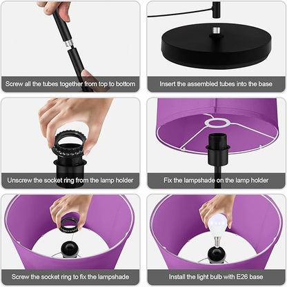 Floor Lamp, Standing Lamp, Modern Stand Up Lamps with Purple Lampshade, 59" Tall, Foot Switch, Simple Living Room Decor for Kids Room, Girls Room, Den, Office - Black(NO Bulb,E26 Base)