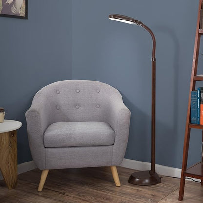 Lavish Home Adjustable Floor Lamp - Full Spectrum Natural Sunlight Lamp and Bendable Neck - Reading, Crafting, Esthetician Floor Light (Woodgrain)