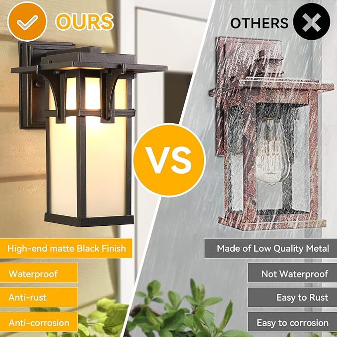 Porch Lights Wall Mount Outdoor Wall Lantern Waterproof Aluminum with Frosted Glass Exterior Light Fixtures Modern Classic Outdoor Wall Lights for Outside House Deck Patio Garage Lighting, Black