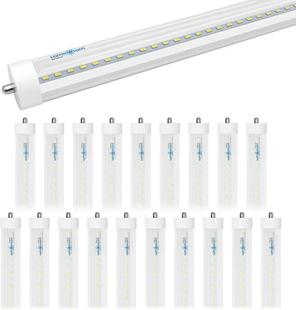 8ft T8 LED Bulbs 40W 80W Equivalent, 6000k Cool White 4000LM, FA8 Single Pin Tube Light, Dual-End Power Ballast Bypass, T8 T10 T12 Fluorescent Replacement, Clear Cover ETL Listed, 20-Pack