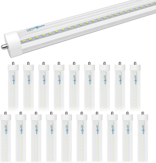 8ft T8 LED Bulbs 40W 80W Equivalent, 6000k Cool White 4000LM, FA8 Single Pin Tube Light, Dual-End Power Ballast Bypass, T8 T10 T12 Fluorescent Replacement, Clear Cover ETL Listed, 20-Pack