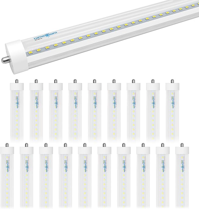 8ft T8 LED Bulbs 40W 80W Equivalent, 5000K Daylight 4000LM, FA8 Single Pin Tube Light, Dual-End Power Ballast Bypass, T8 T10 T12 Fluorescent Replacement, Clear Cover, ETL Certified, 20-Pack
