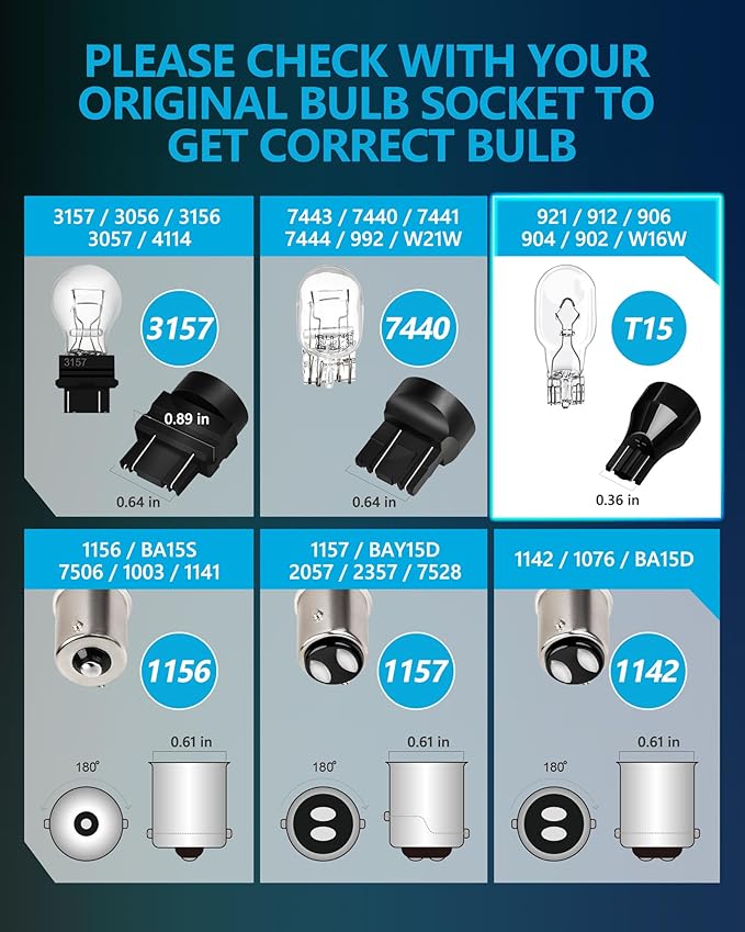 Yorkim 921 LED Bulb 912 Led Reverse Light Super Bright 3014 3030 58-SMD Chipsets Error Free, 921 led backup lights T15 LED Bulb 906 904 902 W16W 921 912 Reverse Lights, 6500K White, Pack of 2