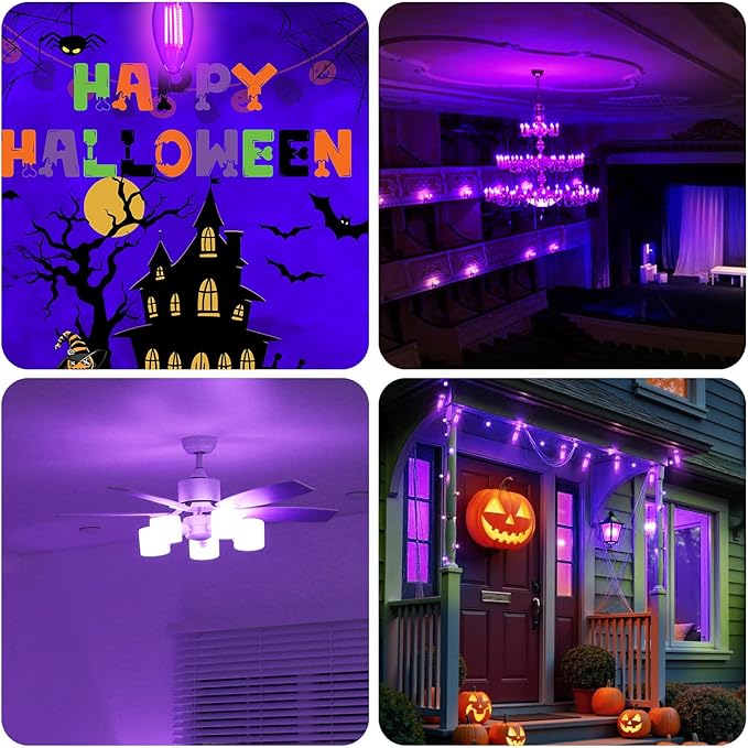 2 Pack Filament LED Candle Black Light Bulbs, 5W C35/B11 E12 Base,UVA Level 390-400nm, Glow in The Dark for Halloween Party, Body Paint, Neon Glow, Fluorescent Posters Decor
