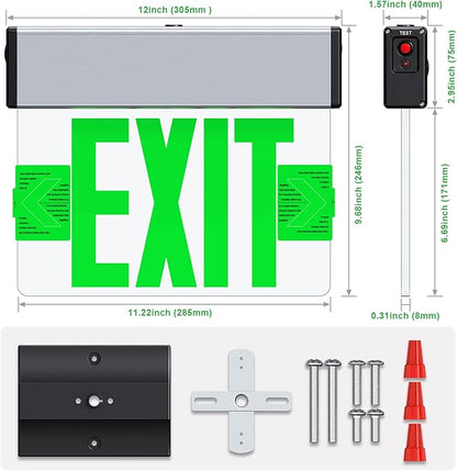 Green LED Edge Lit Exit Sign Brushed Aluminum Housing, UL Listed Emergency Exit Signs Single Sided Clear Acrylic with Battery Backup, AC 120-347V Hardwired Exit Lights, Top/Side/Wall Mount (4 Pack)