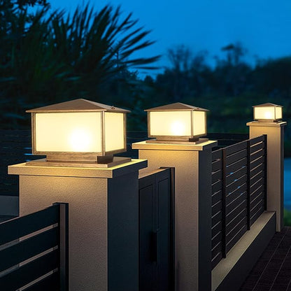 SLAWA Outdoor Post Lights with Mount Base, Exterior Patio Pillar Lights Outdoor Fixture with Aluminum Housing, Outdoor Column Lights Fixture with Tempered Glass for Front Yard, Garden Porch