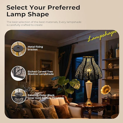 Metal large Antique Color Lamp Shade, gothic rustic lamp shade,modern black 8-Petal Lotus Design lamp shades,5.32" Top Diameter, 13" Bottom Diameter, 9.5" Height, Etched Forest Pattern