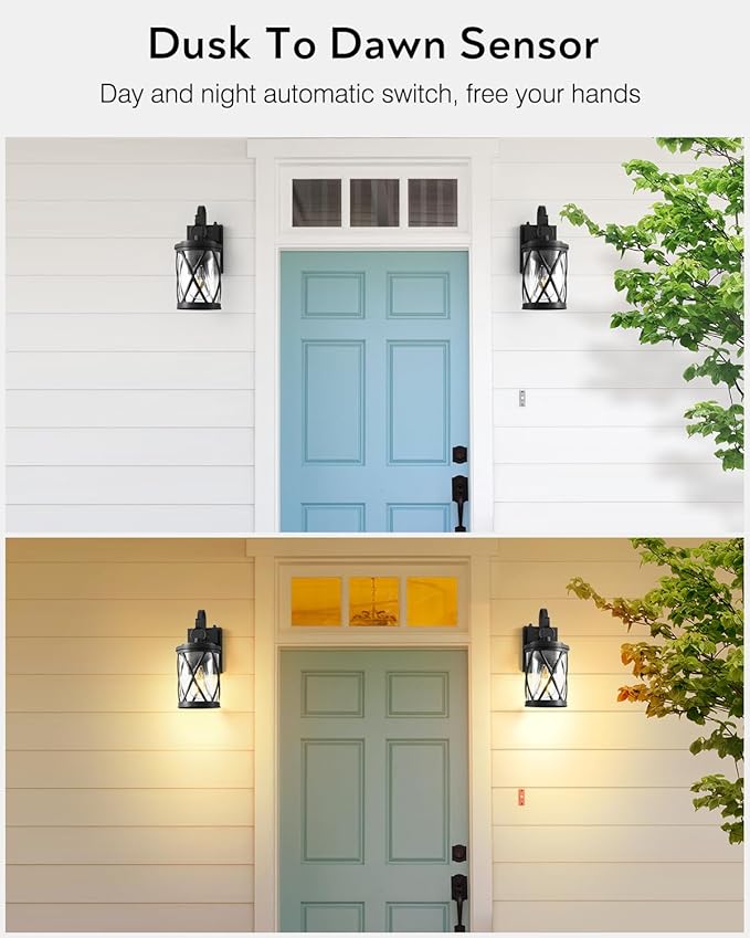 VIANIS Porch Lights Outdoor, Black Outdoor Lights for House Dusk to Dawn, 2 Pack Exterior Lighting Fixtures, Waterproof Outdoor Light Fixture Lantern for House, Garage, Entryway, Anti-Rust, Aluminum