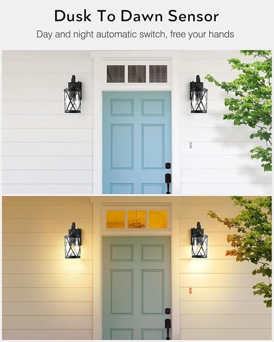 VIANIS Porch Lights Outdoor, Black Outdoor Lights for House Dusk to Dawn, 2 Pack Exterior Lighting Fixtures, Waterproof Outdoor Light Fixture Lantern for House, Garage, Entryway, Anti-Rust, Aluminum