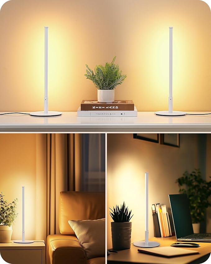 EDISHINE Upgraded LED Table Lamp Set of 2, 16.9" Dimmable Modern Bedside Lamps with Metal Finish & 3 CCT, Minimalist Desk Lamps, White Nightstand Lamp for Bedroom, Living Room, Corner