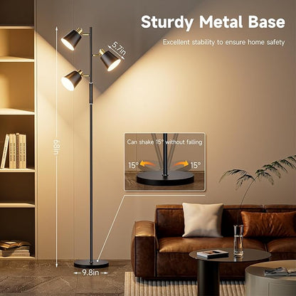 LED Tree Floor Lamp, 2500LM Super Bright Standing Lamp with Remote & Touch Control, 4 Color Temperatures, 3 Rotatable Lights, Modern Dimmable Floor Lamps for Living Room Bedroom Office