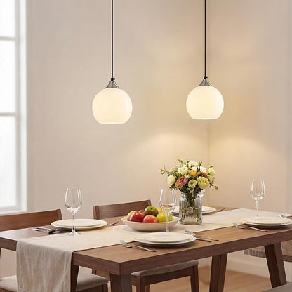 Milky Luster Glass Pendant Lights Kitchen Island Globe Pendant Light Fixtures Modern Pendant Lighting for Bedroom Living Dining Room Light Fixture (5.9 in, 1 Pack)