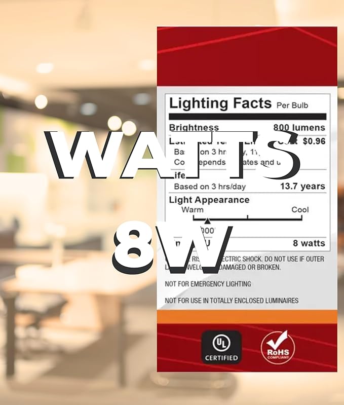 Satco S12150 8W LED A19 Bulb, Warm Dimming 3000K-2000K, 800 Lumens, 90 CRI, 60W Replacement, Clear Glass, E26 Medium Base, Enclosed Fixture Rated, Dimmable, 120 Volt (24 Pack)