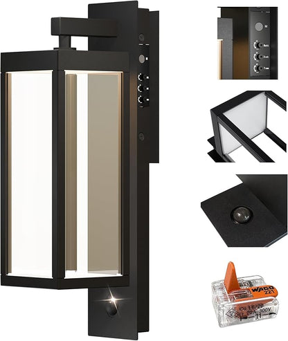 Dusk to Dawn Outdoor Wall Light with Built-in LED, 3 Adjustable Modes, All Aluminum Waterproof IP65 - Exterior Light Fixture for Porch, Garage, Front Door, House