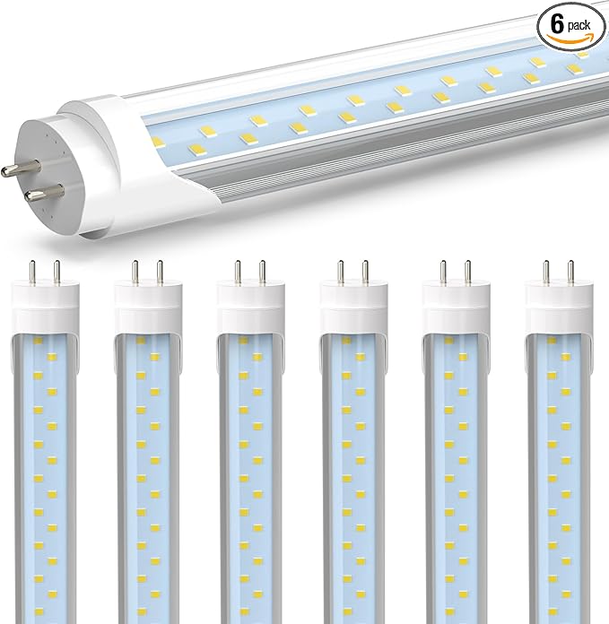 JESLED 4FT LED T8 Type A+B Tube Lights, 24W(65W Equivalent), 3200LM, 6000K, Single or Double End Powered, Plug and Play or Ballast Bypass, 4 Foot T10 T12 Fluorescent Bulbs Replacement, Clear(6-Pack)