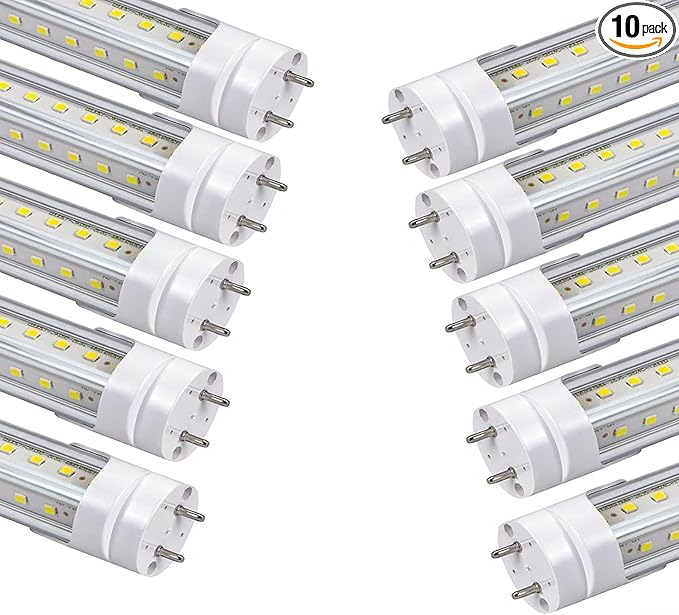 T8 5ft LED Tube Light,45W 4500lm,White 6500K,G13 Bi-Pin Base,5 Foot LED Shop Lights,60 inch Fluorescent Light bubls Replacement T12,Ballast Bypass,Dual-Ended Power,Office,Shop,Pack of 10