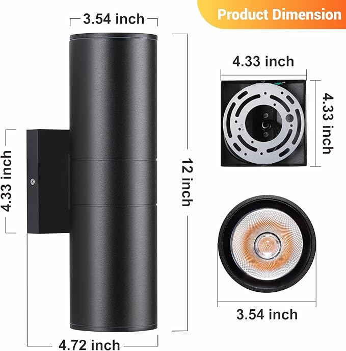 Outdoor Wall Lights 4Pack, Integrated LED Cylinder Up Down Lights, 12W 2700K Aluminum Exterior Wall Light, Outdoor Light Fixture for Porch Patio Door.(Matte Black)
