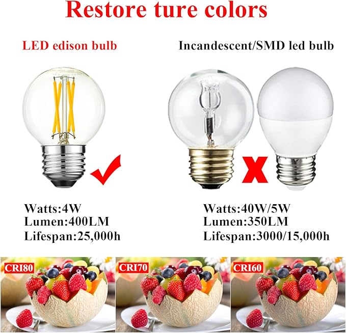 Arberlic G16.5 Light Bulb dimmable,4W E26 LED Bulb Equivalent 40 watt e26 Bulb,Neutral White 4000K,400lm,CRI>85,AC120V,Edison Style,Clear Glass,Flicker Free,Pack of 6