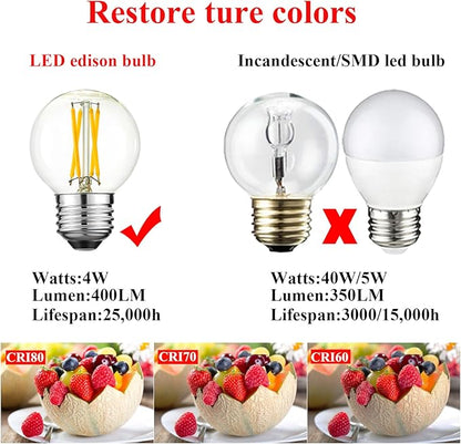 Arberlic G16.5 Light Bulb dimmable,4W E26 LED Bulb Equivalent 40 watt e26 Bulb,Neutral White 4000K,400lm,CRI>85,AC120V,Edison Style,Clear Glass,Flicker Free,Pack of 6