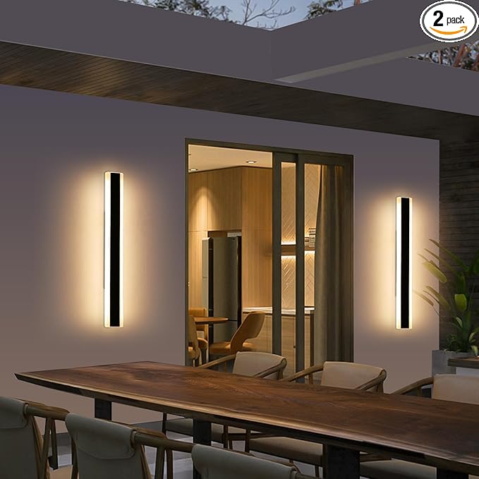 Mikeru 2Pack 31.4inch Outdoor Wall Lights, 3000/4500/6000K 3 Color Modern Black Linear Wall Lights Front Porch Light Wall Mounted Led Lighting for Basement, Shop,Garage Non-Dimmable